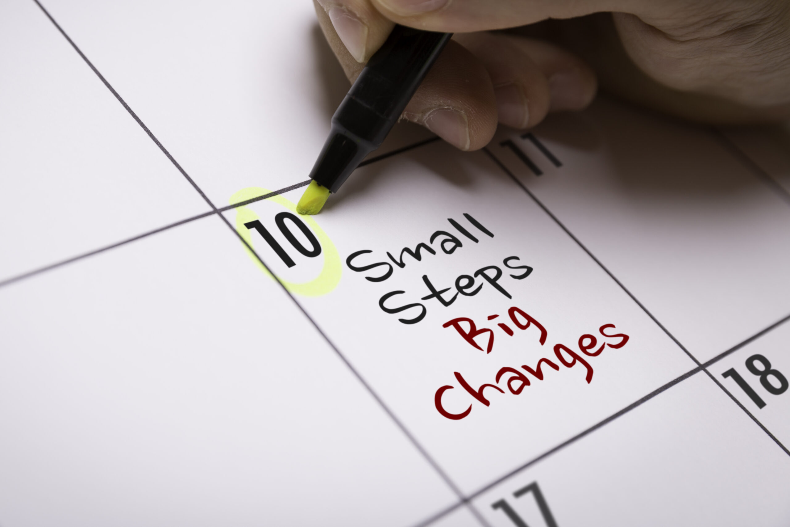 Kalenderblatt mit der Aufschrift Small Steps Big Changes